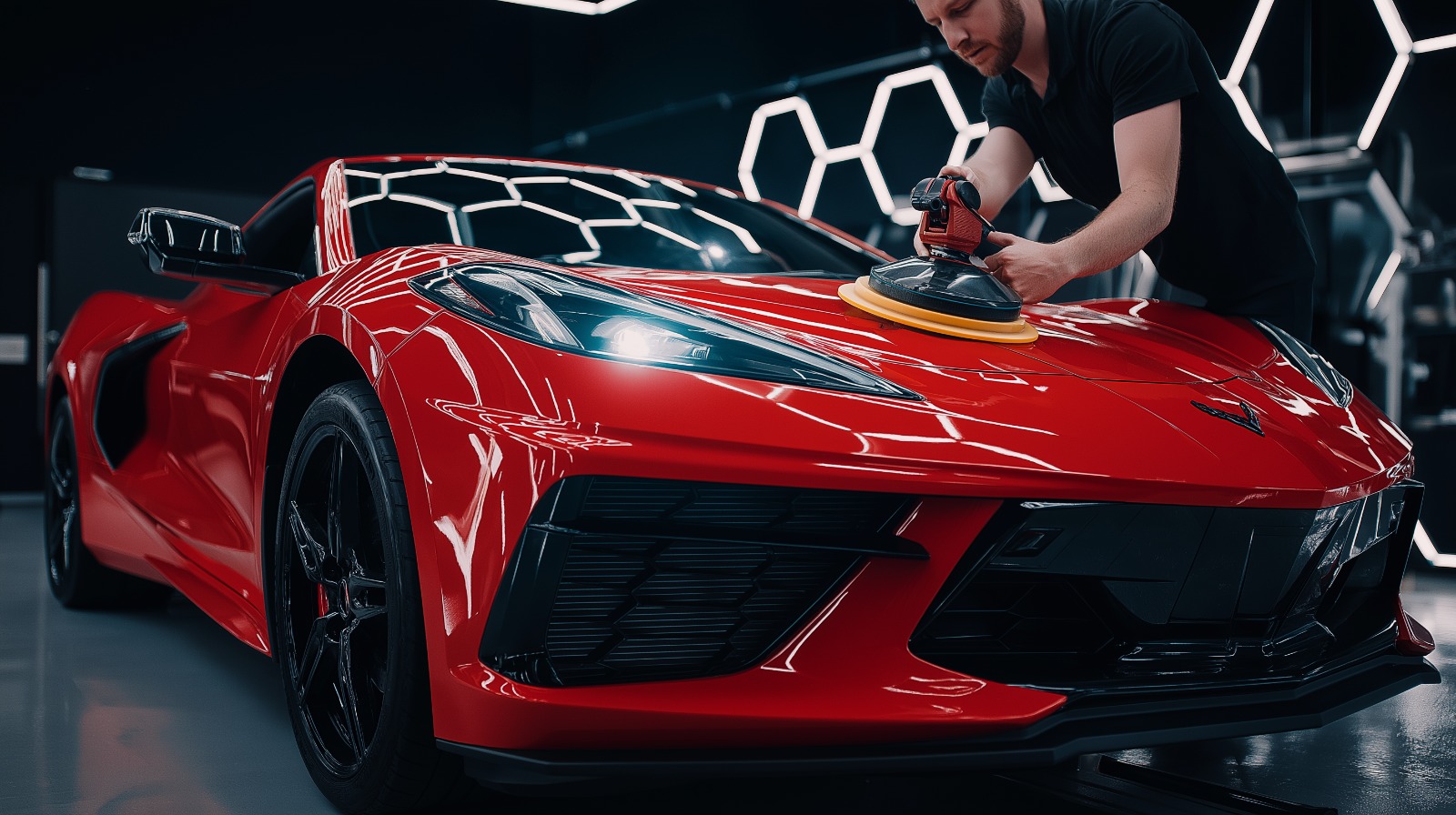 Autokratzer entfernen eines roten Sportwagens