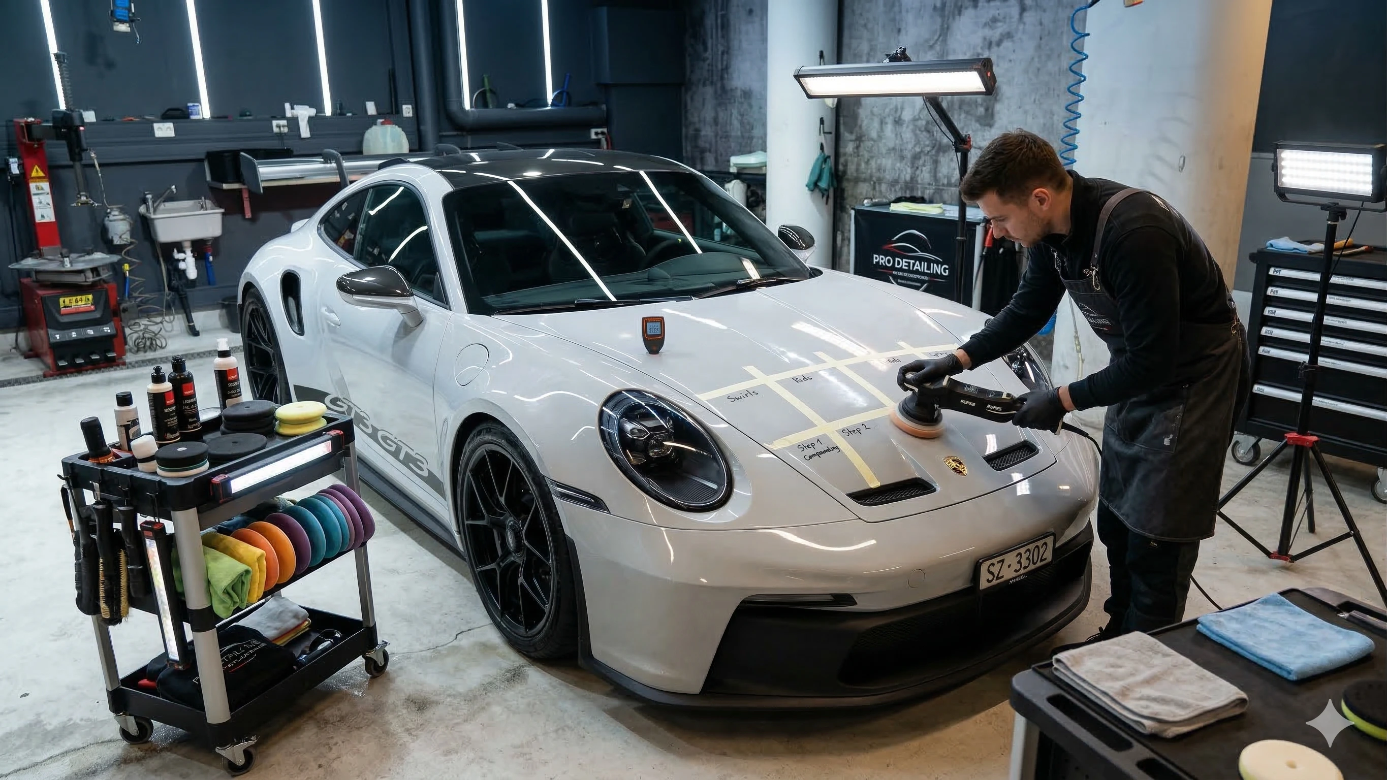 Aufbereitung eines Sportwagens von der Marke Porsche
